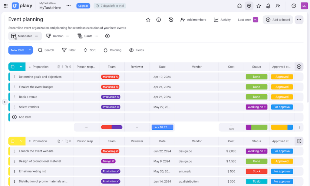 Plaky's event planning template